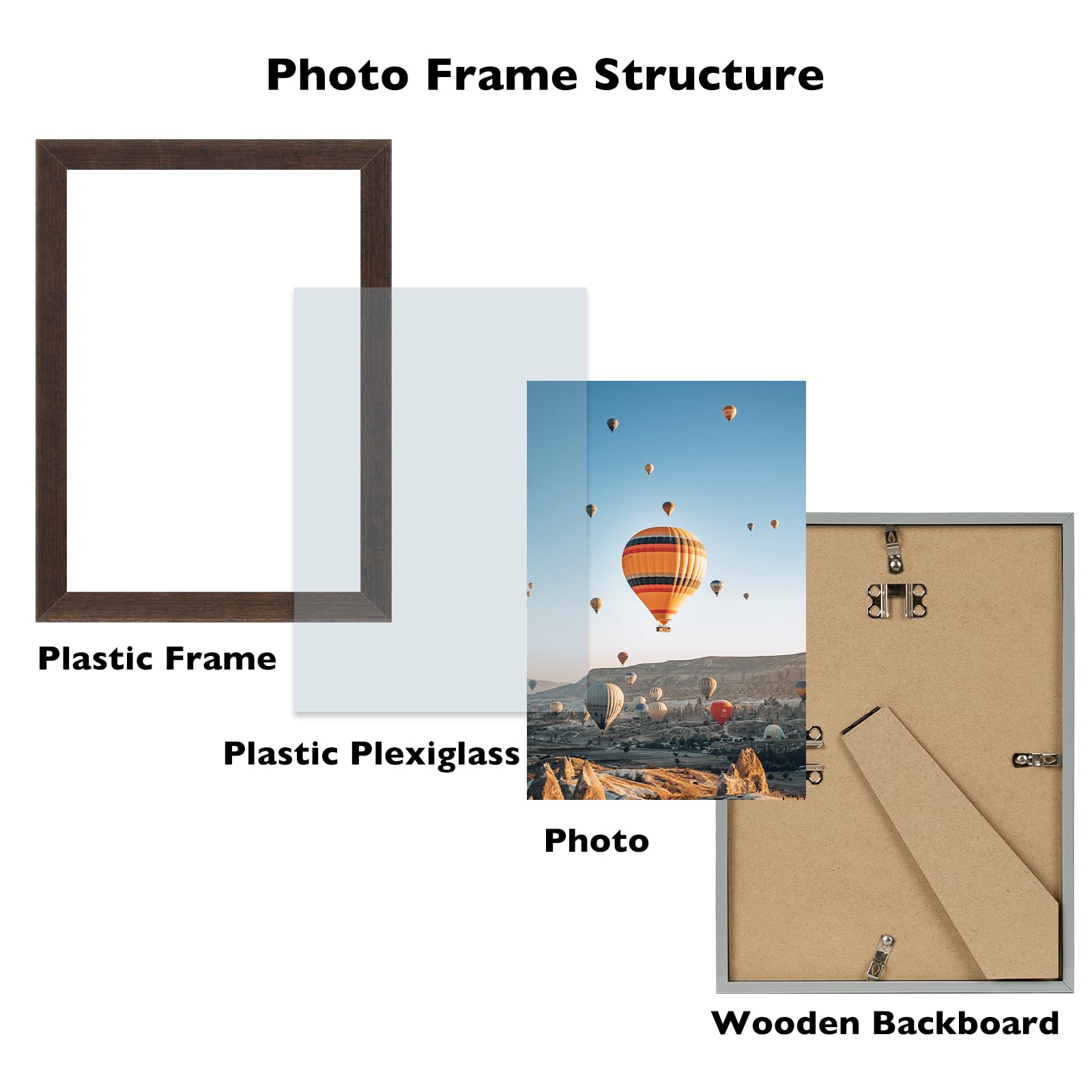 JCJMY 8.5x11 inch Picture Frame Dark Brown for Certificate Poster and Photo, Horizontal and Vertical Formats for Wall Hanging or